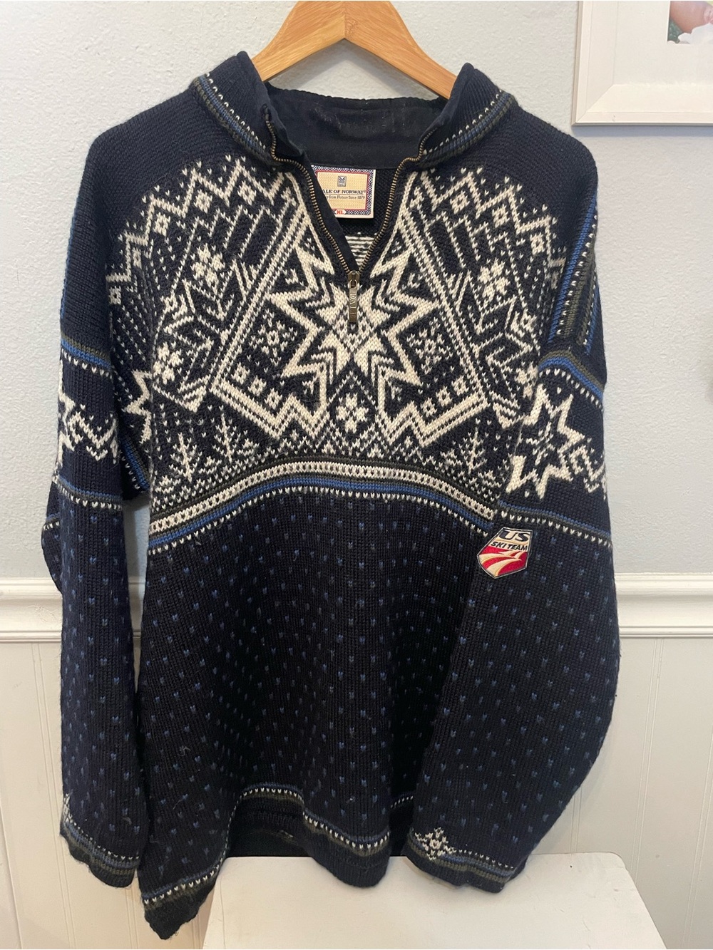 Dale of Norway rare, vintage US ski team patch Fair Isle Half-Zip Sweater